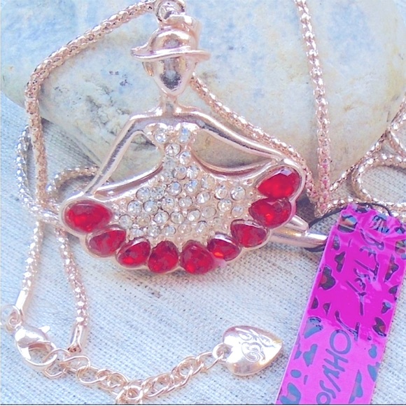 Betsey Johnson Red Crystal Ballet Dancing Girl Pendant Necklace NEW in package - Picture 8 of 16
